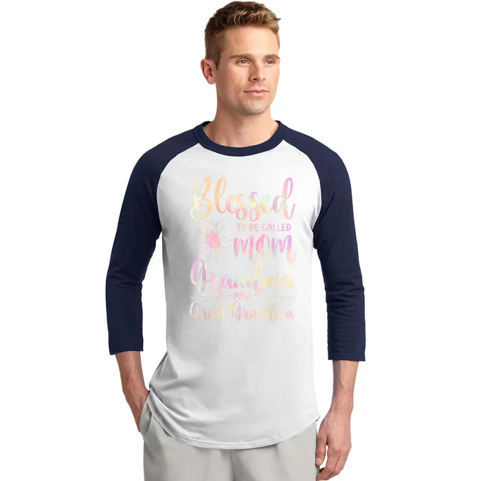 Blessed To Be Called Mom Grandma And Great Grandma Flower Baseball Sleeve Shirt