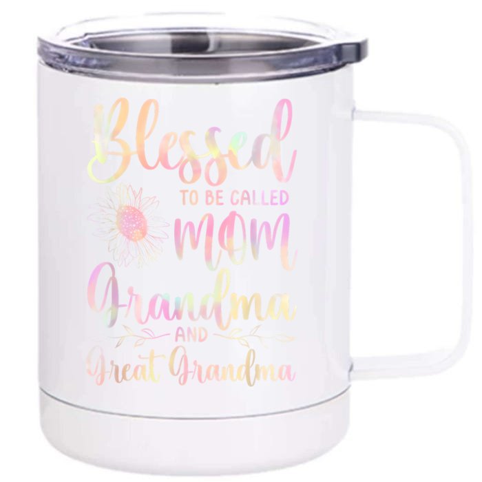 Blessed To Be Called Mom Grandma And Great Grandma Flower Front & Back 12oz Stainless Steel Tumbler Cup