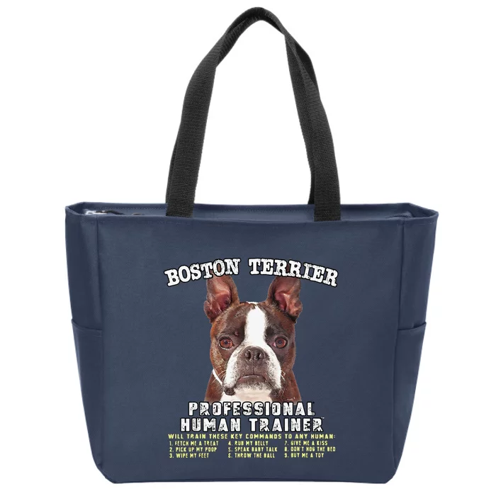 Boston Terrier Brindle Professional Human Trainer Cute Dog Zip Tote Bag