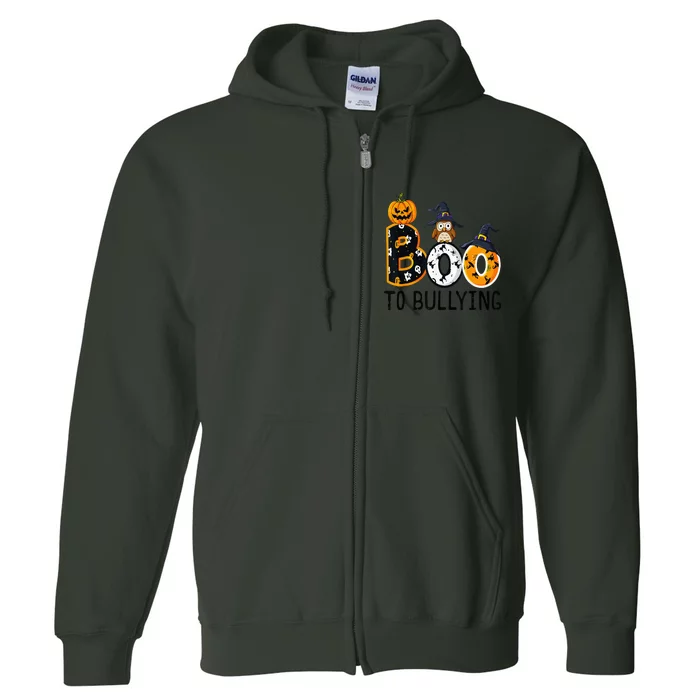 Boo To Bullying Orange Unity Day Anti Bullying Halloween Full Zip Hoodie