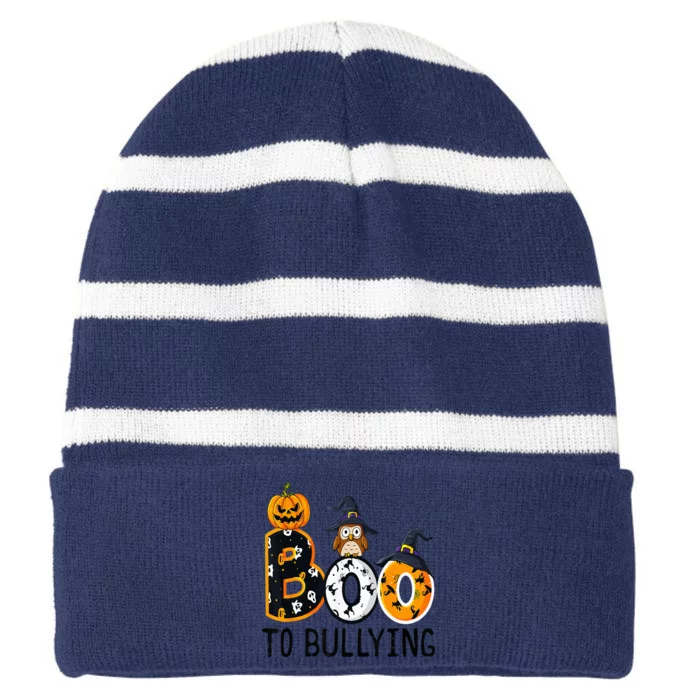 Boo To Bullying Orange Unity Day Anti Bullying Halloween Striped Beanie with Solid Band