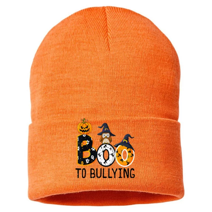 Boo To Bullying Orange Unity Day Anti Bullying Halloween Sustainable Knit Beanie