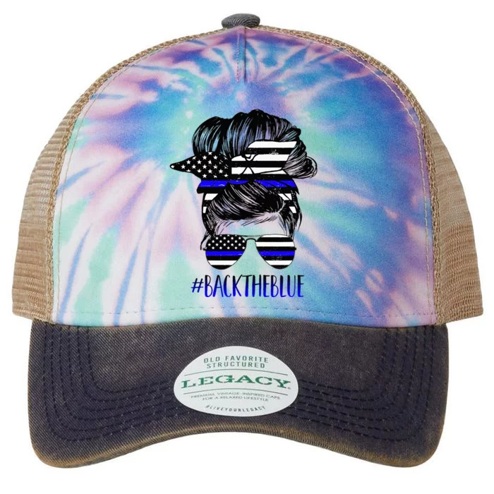 Back The Blue Messy Bun Thin Blue Line Police Support Women Legacy Tie Dye Trucker Hat