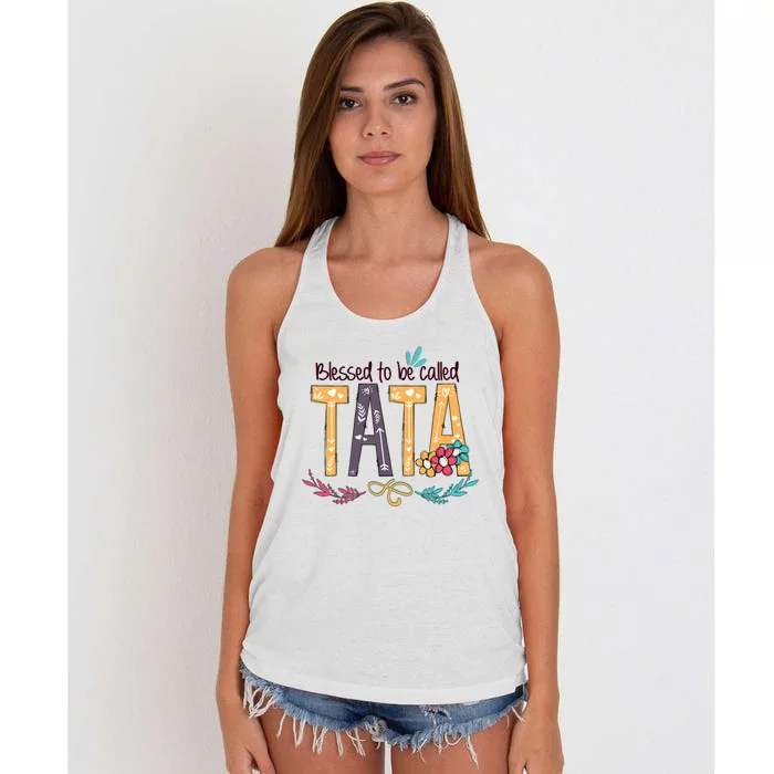 Blessed To Be Called Tata Colorful Grandma Gifts Women's Knotted Racerback Tank