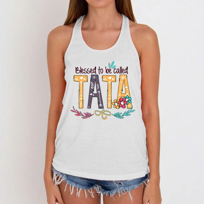 Blessed To Be Called Tata Colorful Grandma Gifts Women's Knotted Racerback Tank