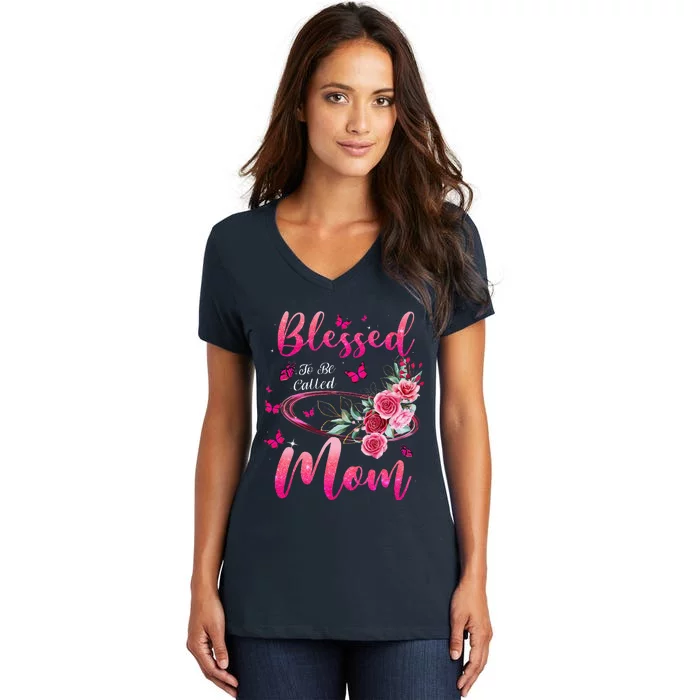 Blessed To Be Called Mom Cute Mothers Day Women's V-Neck T-Shirt