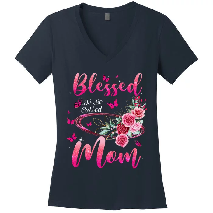 Blessed To Be Called Mom Cute Mothers Day Women's V-Neck T-Shirt