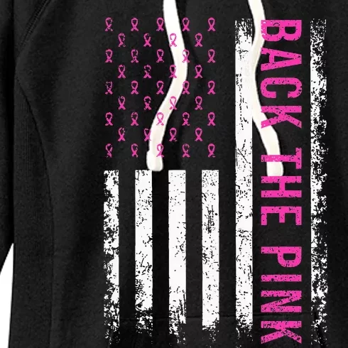 Back The Breast Cancer Awareness American Flag Women's Fleece Hoodie