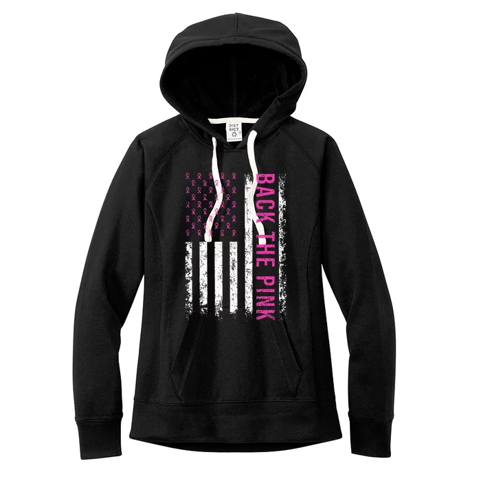 Back The Breast Cancer Awareness American Flag Women's Fleece Hoodie