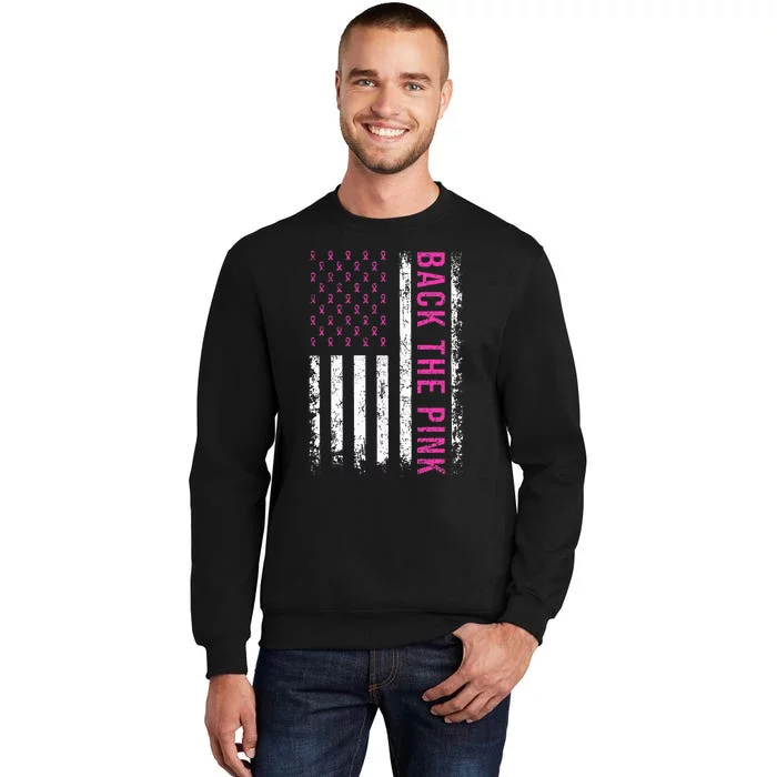 Back The Breast Cancer Awareness American Flag Tall Sweatshirt