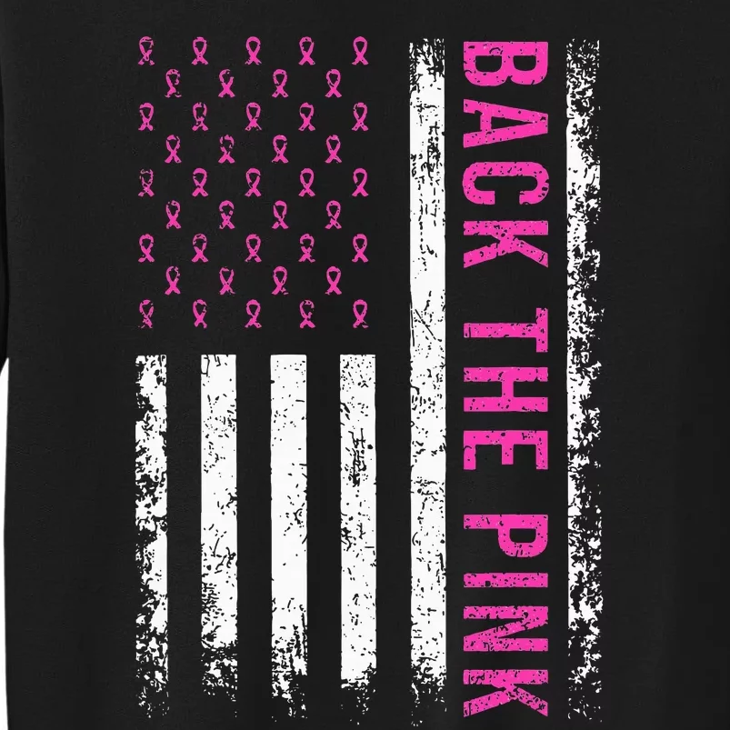 Back The Breast Cancer Awareness American Flag Tall Sweatshirt