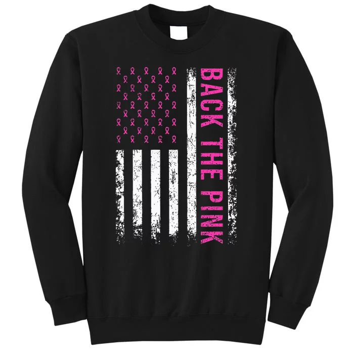 Back The Breast Cancer Awareness American Flag Tall Sweatshirt