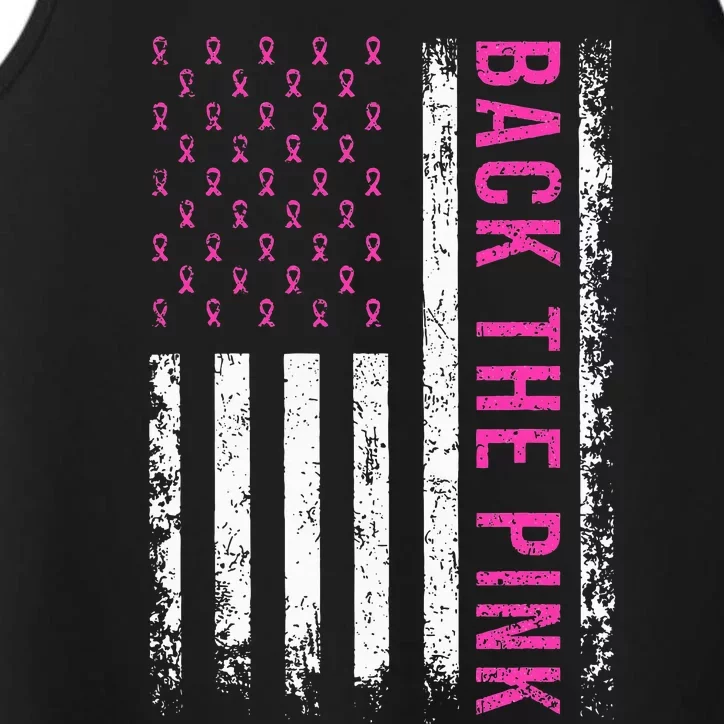 Back The Breast Cancer Awareness American Flag Performance Tank