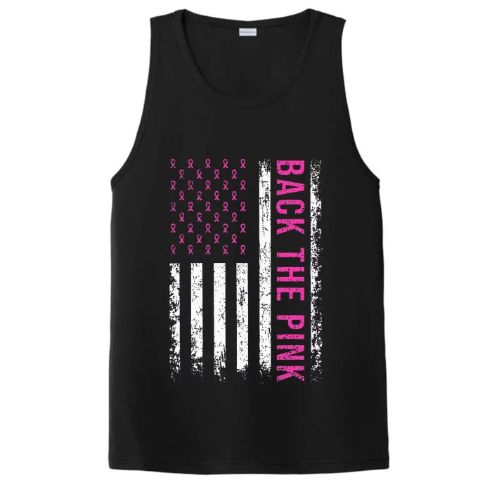 Back The Breast Cancer Awareness American Flag Performance Tank