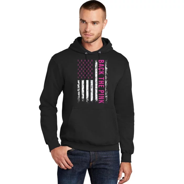 Back The Breast Cancer Awareness American Flag Tall Hoodie