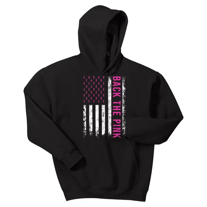 Back The Breast Cancer Awareness American Flag Kids Hoodie