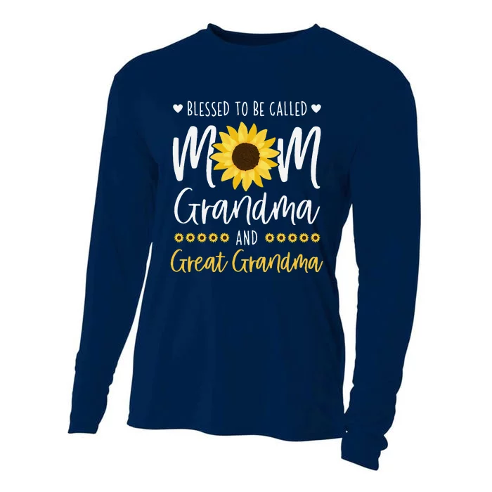 Blessed To Be Called Mom Grandma And Great Grandma Sunflower Cooling Performance Long Sleeve Crew