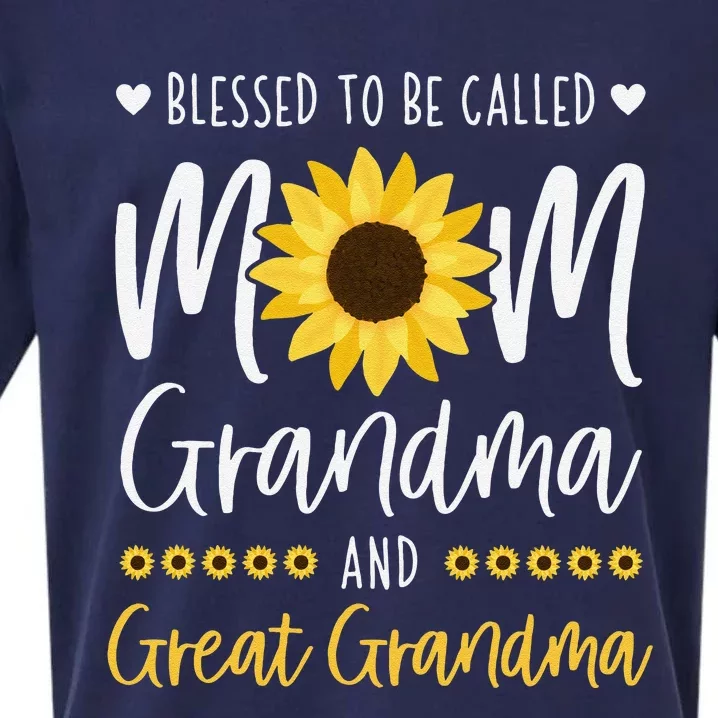 Blessed To Be Called Mom Grandma And Great Grandma Sunflower Sueded Cloud Jersey T-Shirt