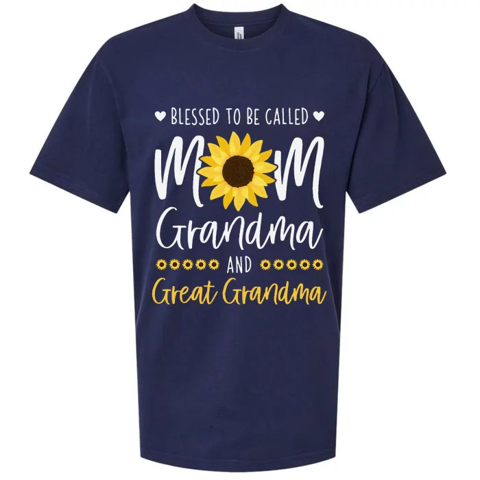 Blessed To Be Called Mom Grandma And Great Grandma Sunflower Sueded Cloud Jersey T-Shirt