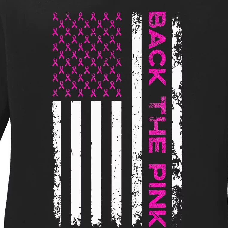 Back The Breast Cancer Awareness Flag Ladies Long Sleeve Shirt