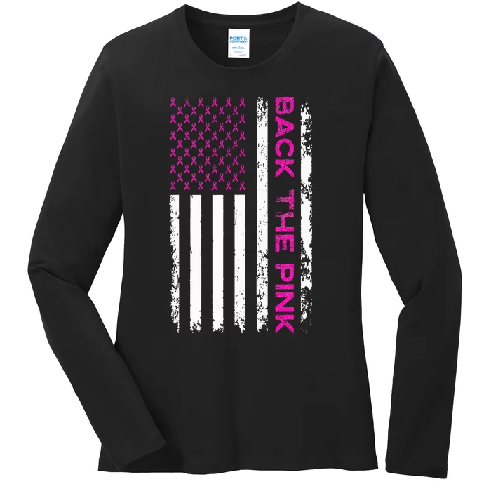 Back The Breast Cancer Awareness Flag Ladies Long Sleeve Shirt