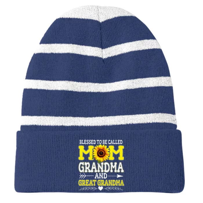 Blessed To Be Called Mom Grandma Great Grandma MotherS Day Striped Beanie with Solid Band