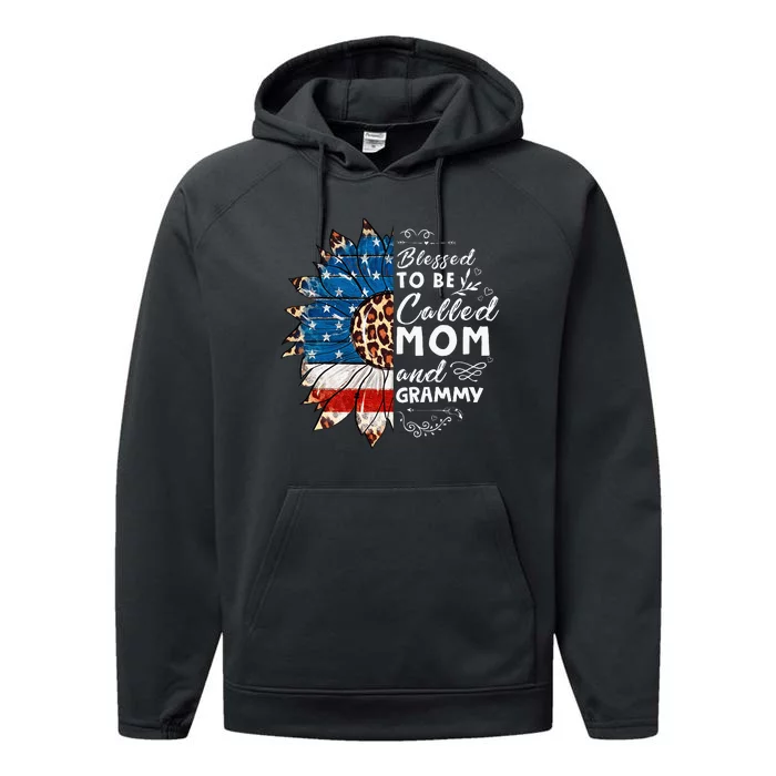 Blessed To Be Called Mom And Grammy Sunflower Performance Fleece Hoodie