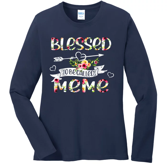 Blessed To Be Called Meme Floral Funny Grandma Mothers Day Ladies Long Sleeve Shirt