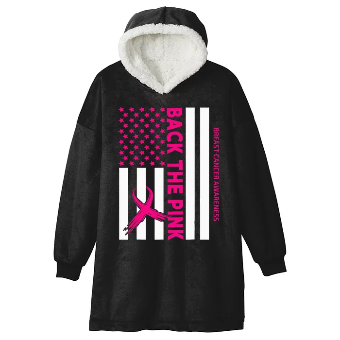 Back The Breast Cancer Awareness Flag Hooded Wearable Blanket