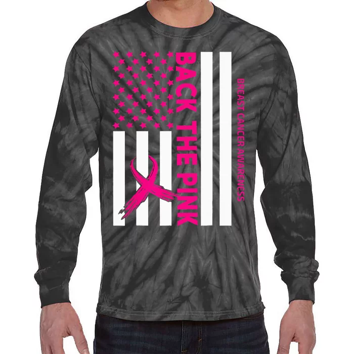 Back The Breast Cancer Awareness Flag Tie-Dye Long Sleeve Shirt