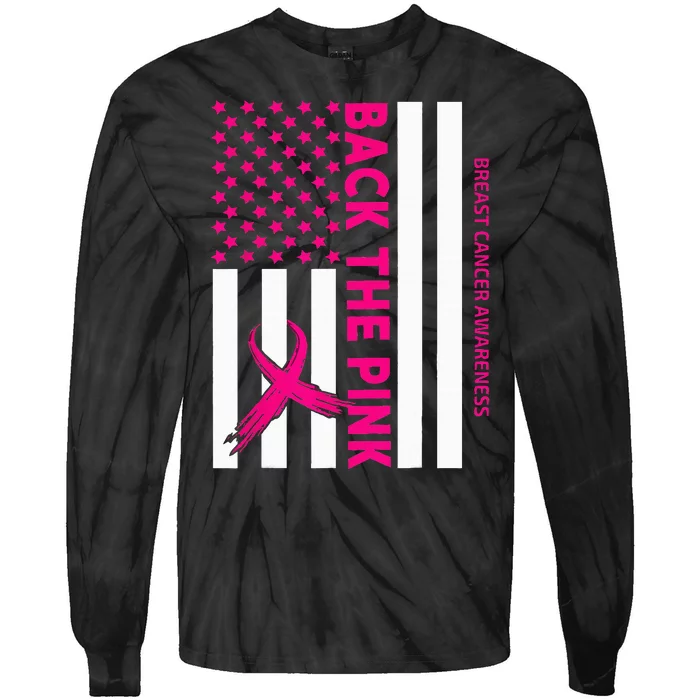 Back The Breast Cancer Awareness Flag Tie-Dye Long Sleeve Shirt