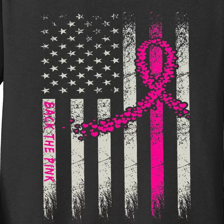 Back The Breast Cancer Awareness Flag Kids Long Sleeve Shirt