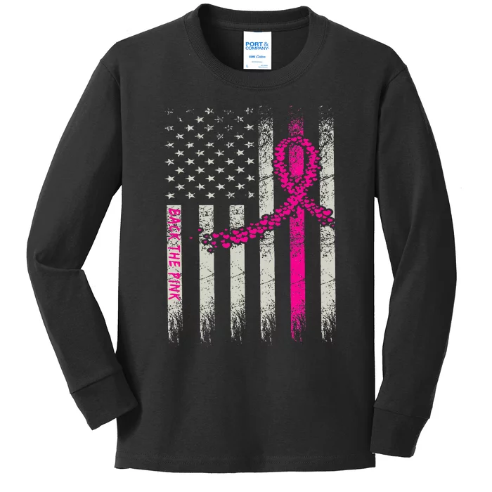 Back The Breast Cancer Awareness Flag Kids Long Sleeve Shirt