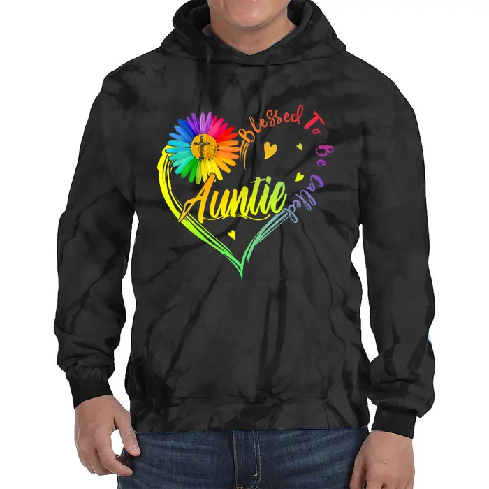 Blessed To Be Called Auntie Costume Heart Daisy Colorful Tie Dye Hoodie