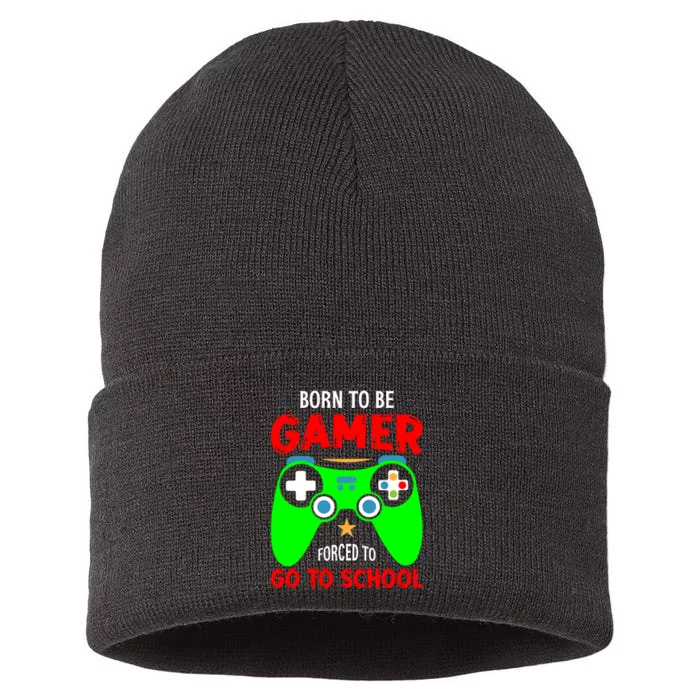 Born To Be Gamer Forced To Go To School Sustainable Knit Beanie