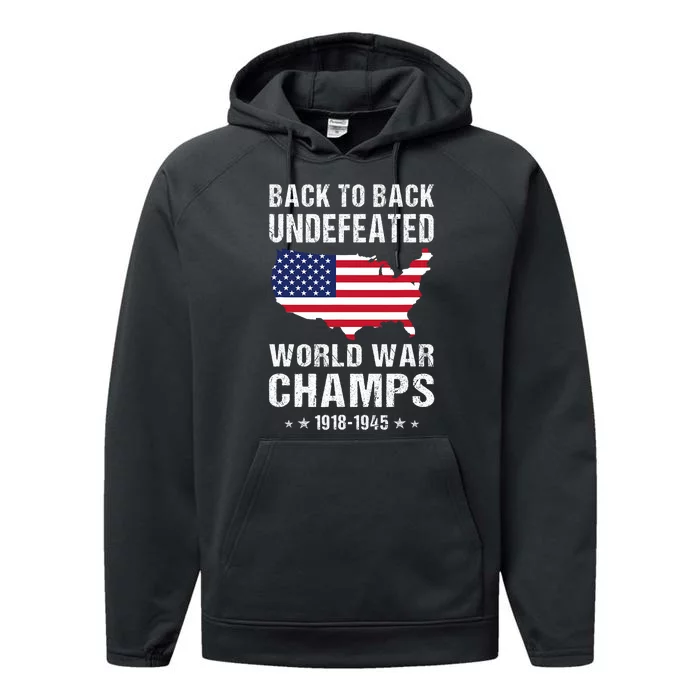 Back To Back Undefeated World War Champs American Patriotic Performance Fleece Hoodie