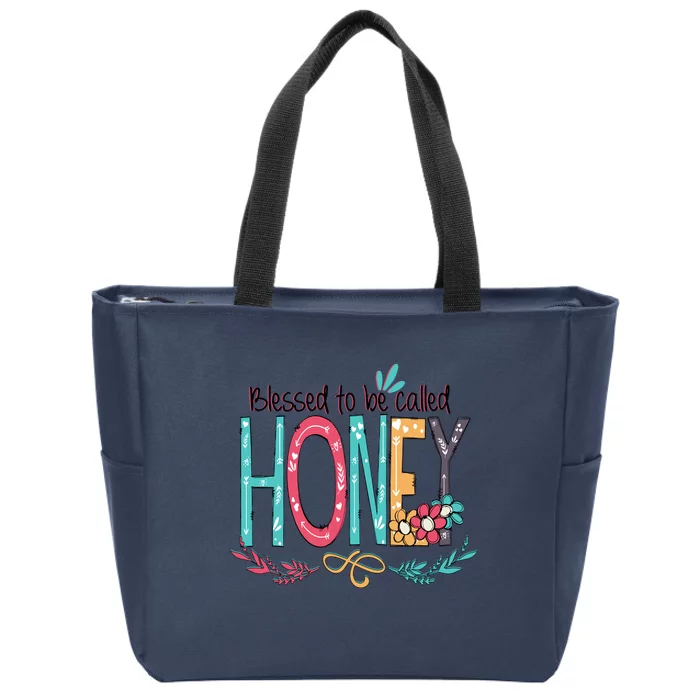 Blessed To Be Called Honey Colorful Grandma Zip Tote Bag