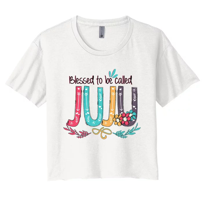 Blessed To Be Called Juju Colorful Grandma Women's Crop Top Tee