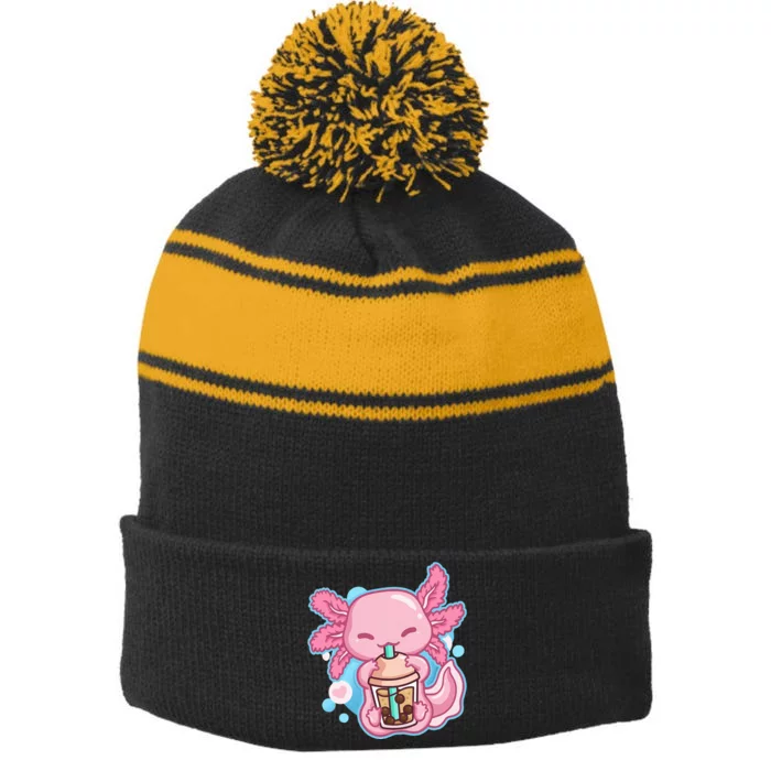 Boba Tea Bubble Tea Milk Tea Anime Axolotl Lover Gift Stripe Pom Pom Beanie