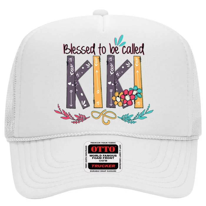 Blessed To Be Called Kiki Colorful Grandma High Crown Mesh Trucker Hat