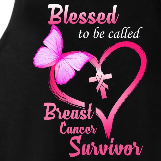 Blessed To Be Called Breast Cancer Survivor Butterfly Heart Ladies Tri-Blend Wicking Tank