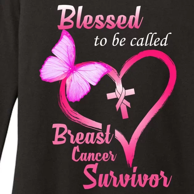 Blessed To Be Called Breast Cancer Survivor Butterfly Heart Womens CVC Long Sleeve Shirt