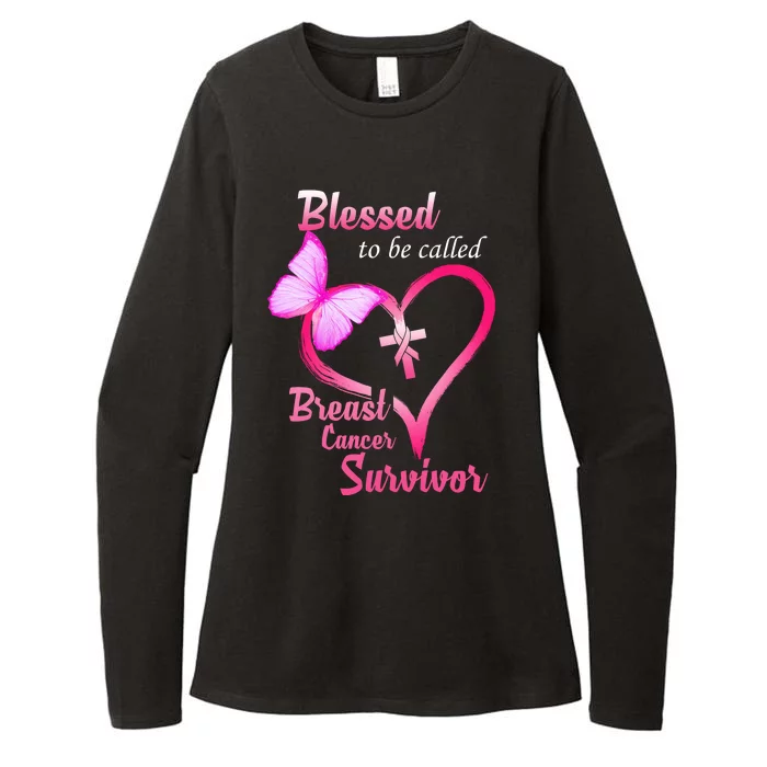 Blessed To Be Called Breast Cancer Survivor Butterfly Heart Womens CVC Long Sleeve Shirt