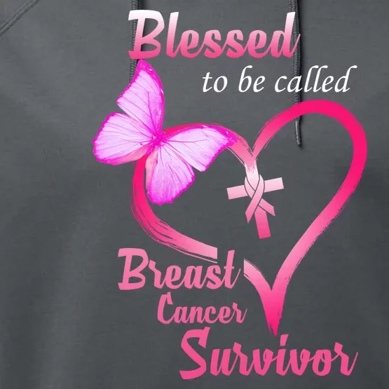 Blessed To Be Called Breast Cancer Survivor Butterfly Heart Performance Fleece Hoodie