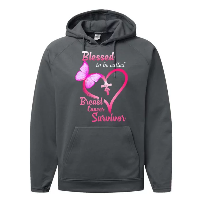 Blessed To Be Called Breast Cancer Survivor Butterfly Heart Performance Fleece Hoodie