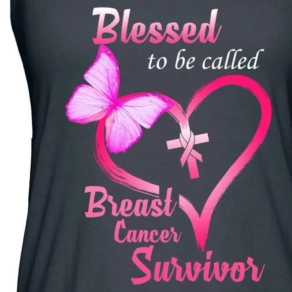 Blessed To Be Called Breast Cancer Survivor Butterfly Heart Ladies Essential Flowy Tank