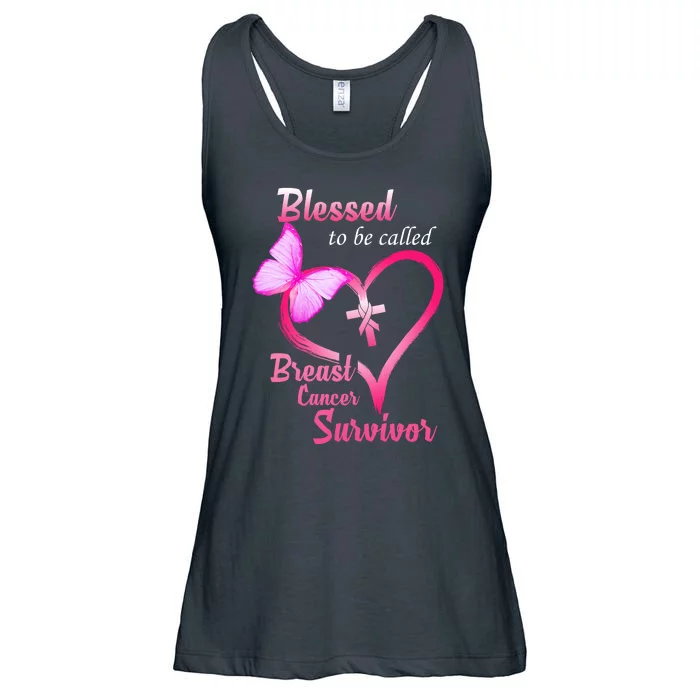 Blessed To Be Called Breast Cancer Survivor Butterfly Heart Ladies Essential Flowy Tank