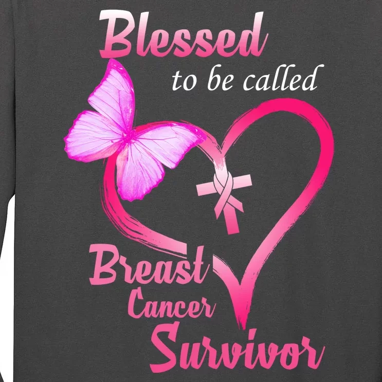 Blessed To Be Called Breast Cancer Survivor Butterfly Heart Tall Long Sleeve T-Shirt