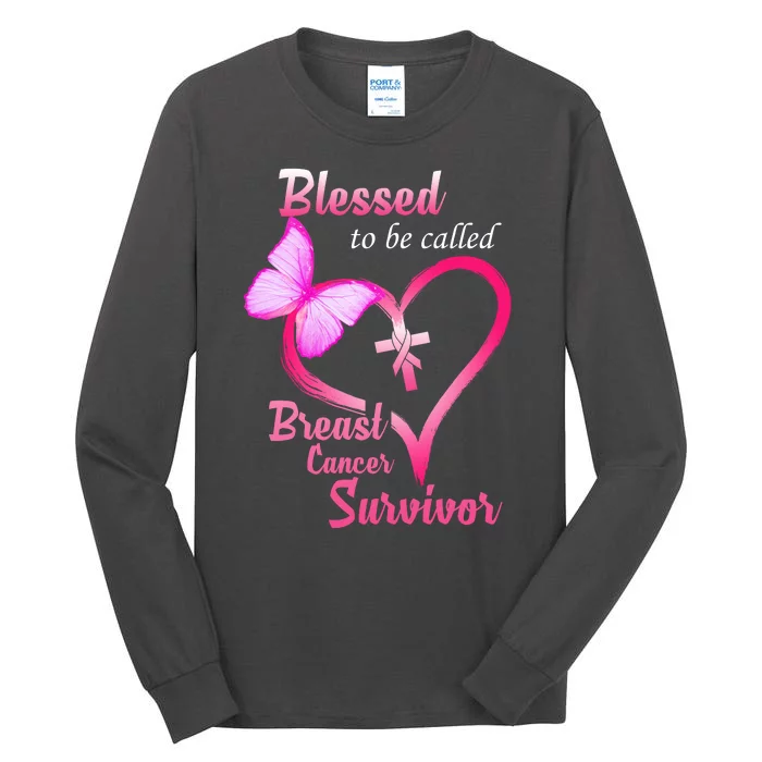 Blessed To Be Called Breast Cancer Survivor Butterfly Heart Tall Long Sleeve T-Shirt