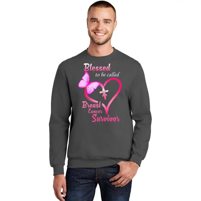 Blessed To Be Called Breast Cancer Survivor Butterfly Heart Tall Sweatshirt